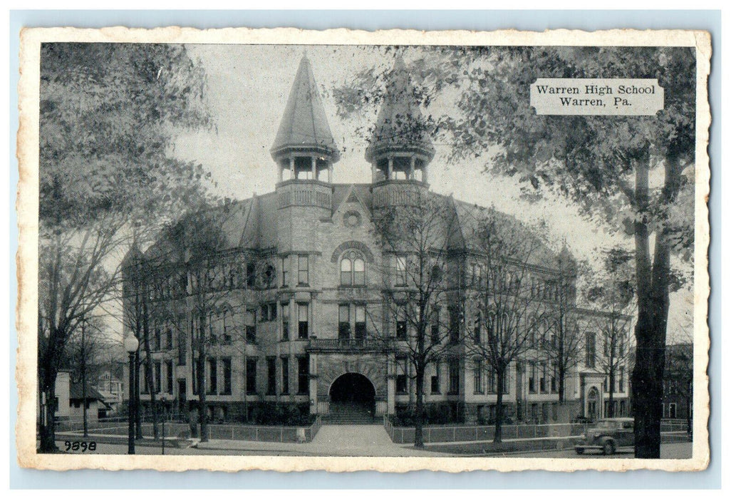 c1940s View of Warren High School, Warren, Pennsylvania PA Postcard