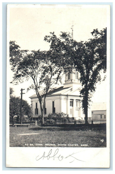 c1905 Cong. Church North Carver Massachusetts MA RPPC Photo Postcard