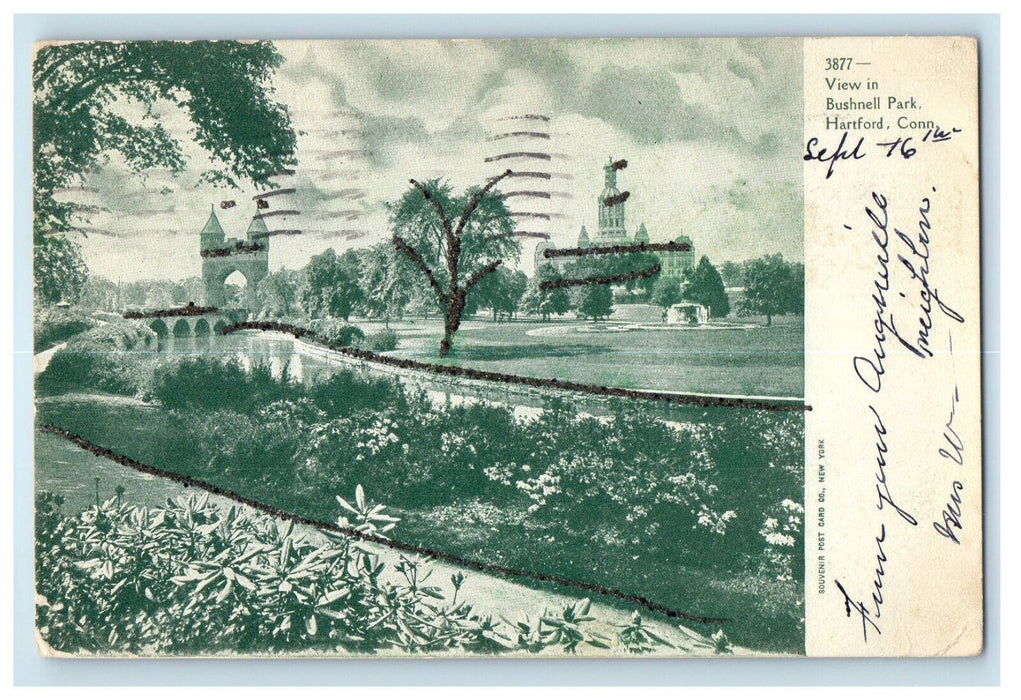 1905 View in Bushnell Park, Hartford Connecticut CT Posted Antique Postcard