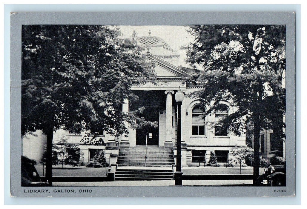 c1940's Galion Ohio OH, Library Building Cars Front Unposted Vintage Postcard