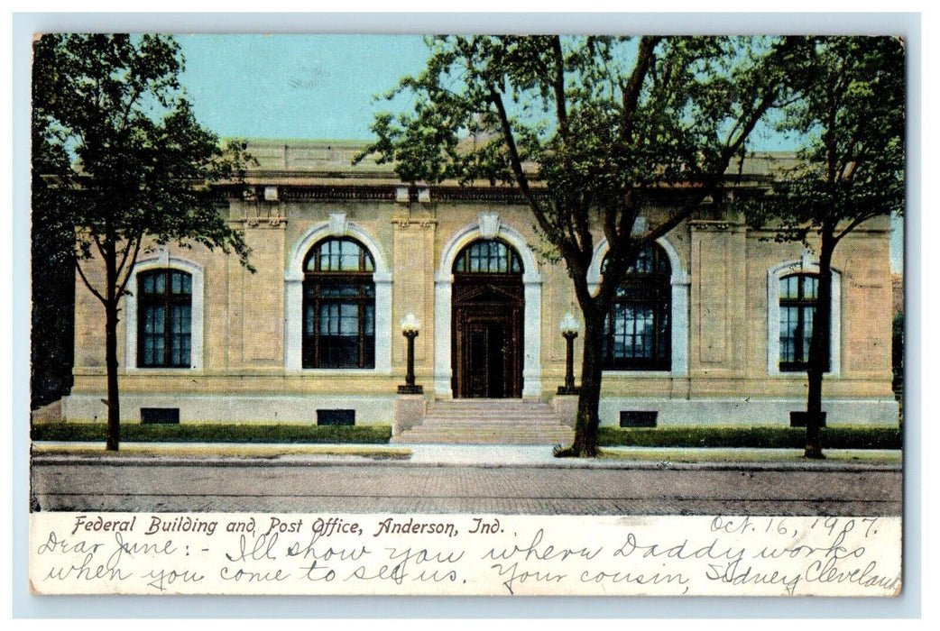 1907 Federal Building And Post Office Anderson Indiana IN Antique  Postcard
