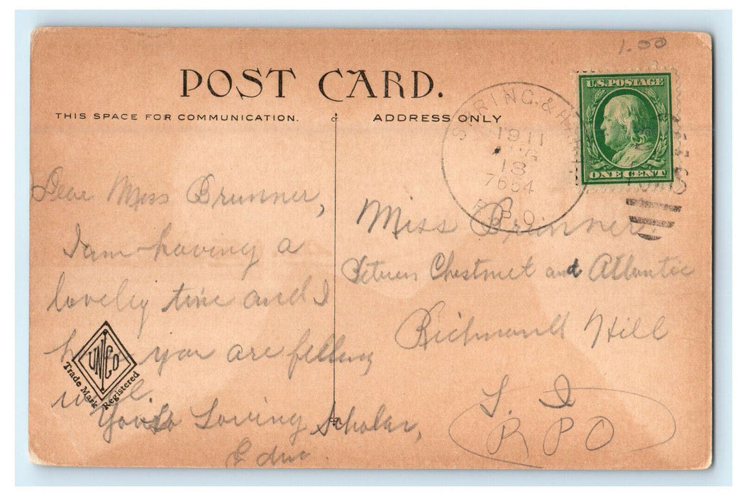 1911 Sacred Heart Church, Springfield Massachusetts MA RPO Posted Postcard
