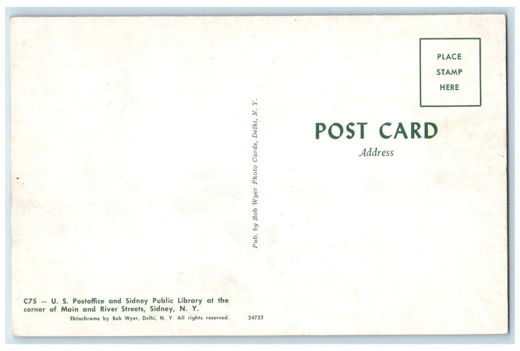 c1960's Postoffice Sidney Public Library Main River Streets Sidney NY Postcard