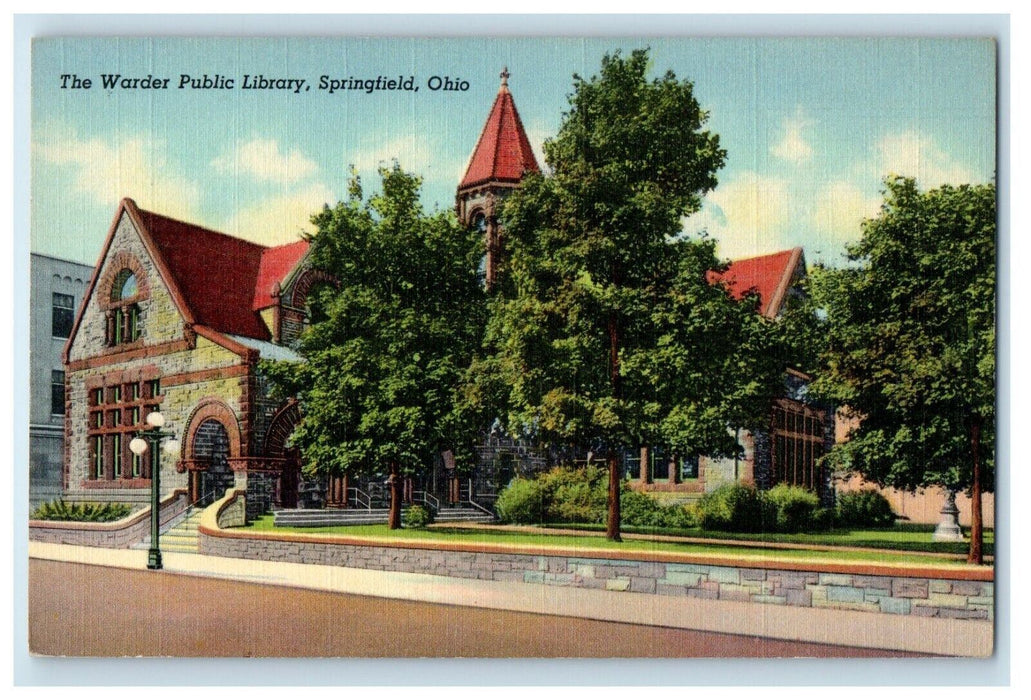 The Warder Public Library Scene Street Springfield Ohio OH Vintage Postcard