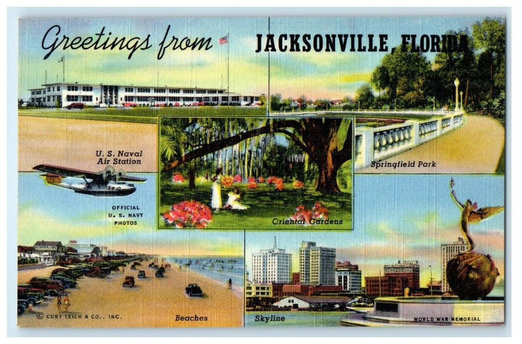 Greetings From Jacksonville Florida FL Multiview Postcard