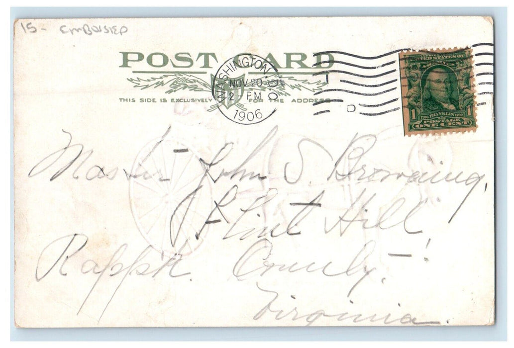 1906 Horse Cart Embossed Washington D.C. Postcard