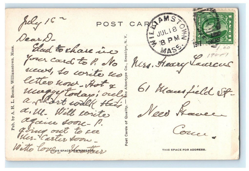 1917 Vermont from the Loop, The Mohawk Trail, Williamstown MA Posted Postcard