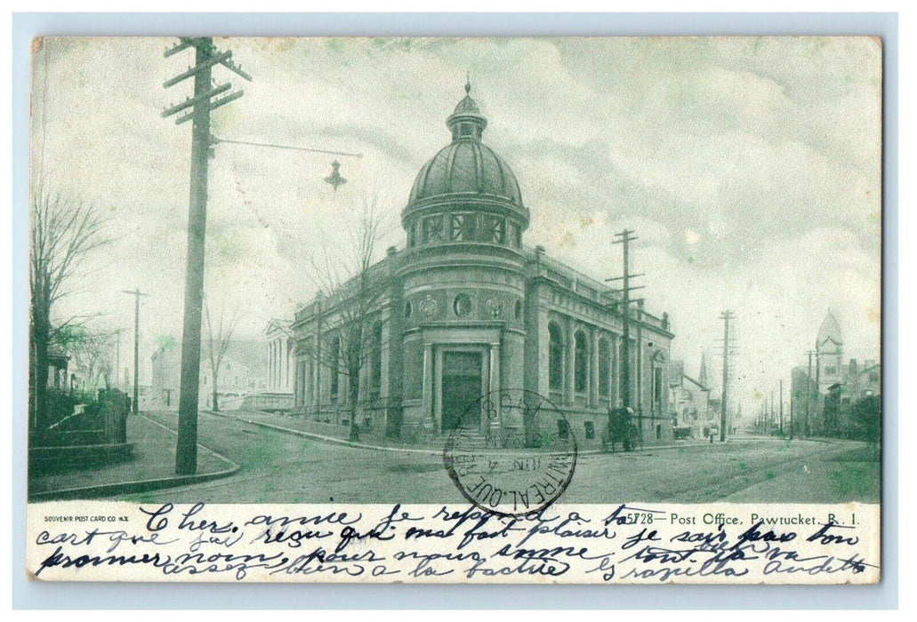 1908 Post Office Corner View Pawtucket Rhode Island RI Antique Postcard