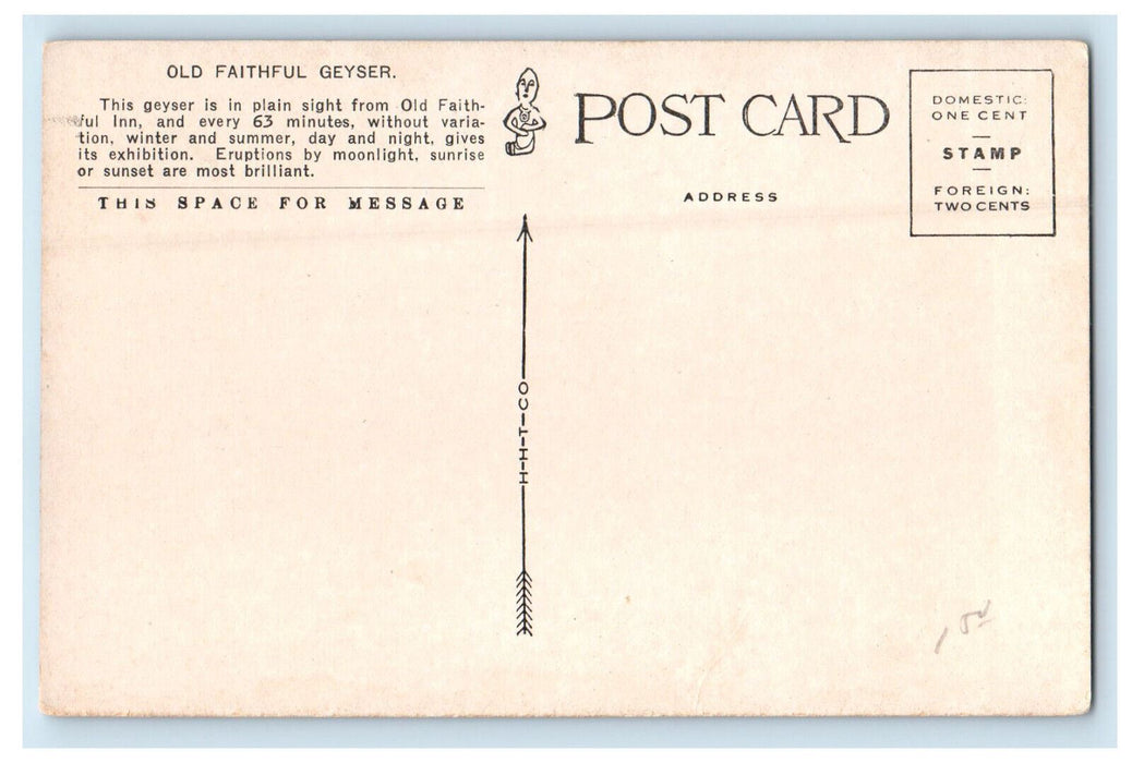 c1910 Old Faithful Geyser, Yellowstone National Park Antique Postcard