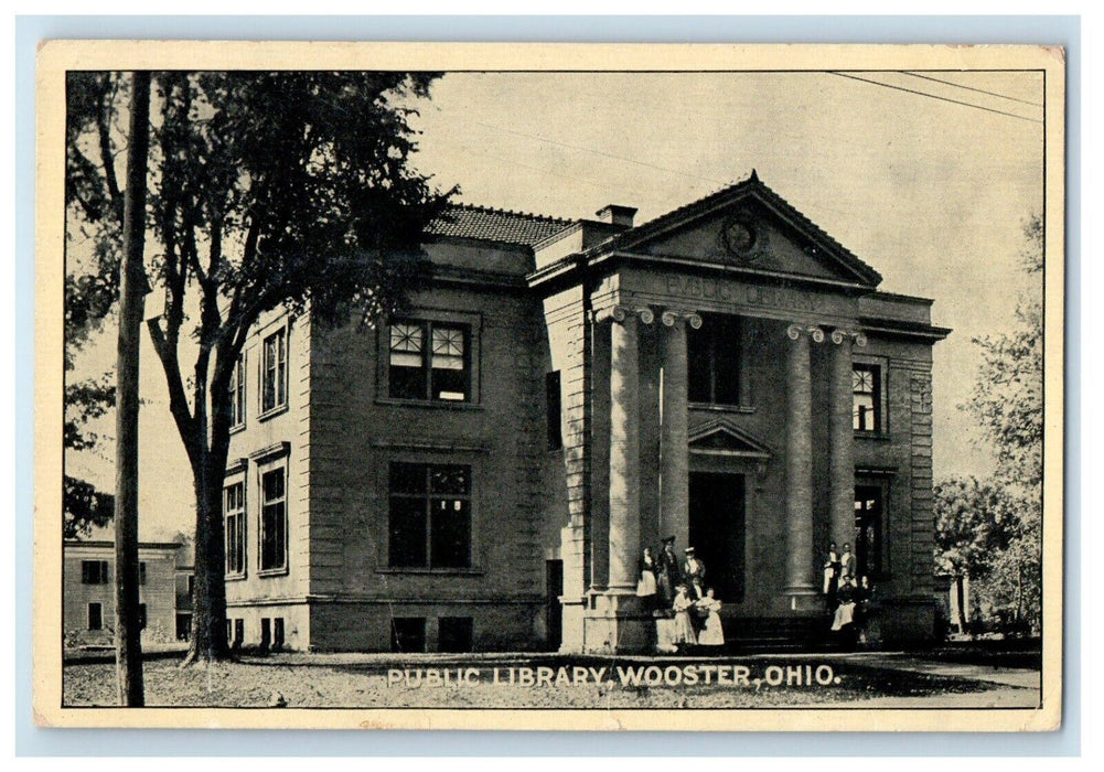 1910 Public Library Building Wooster Ohio OH Posted Antique Postcard