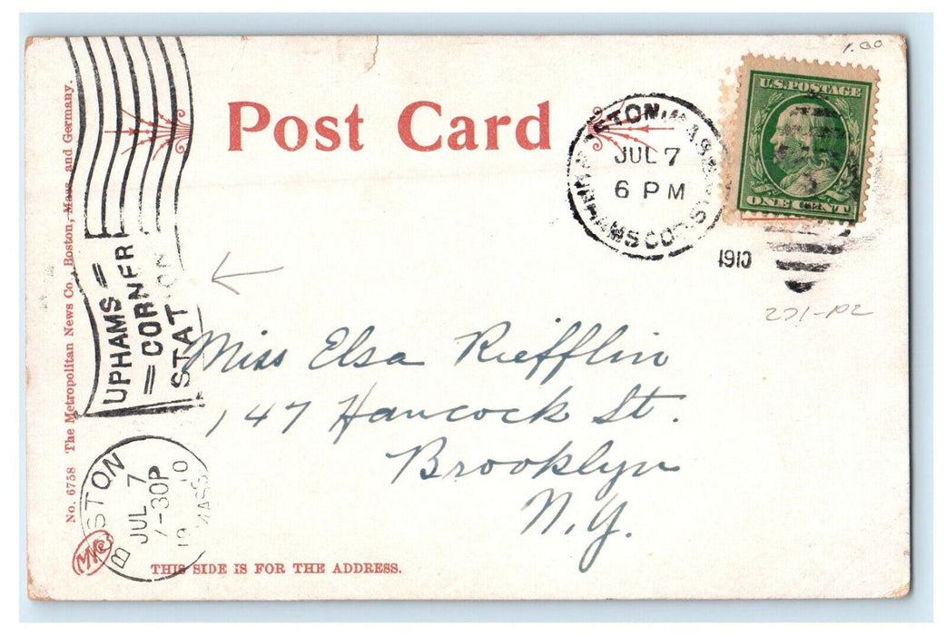 1910 Harvard College, John Harvard Statue, Cambridge MA Cancel Postcard