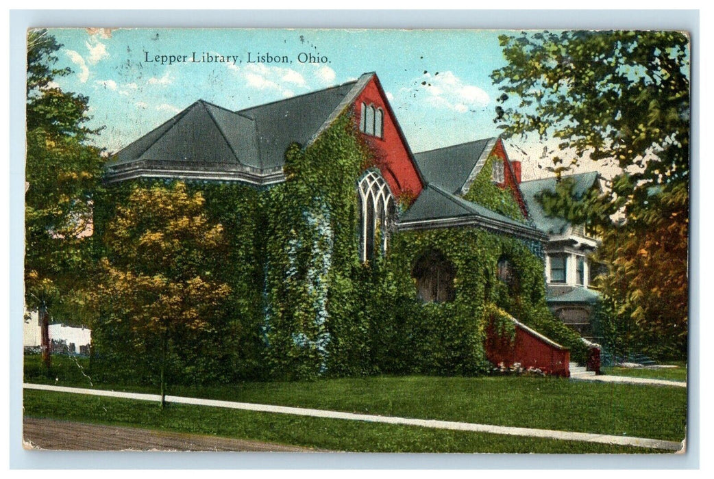 1930 Lepper Library Building Lisbon Ohio OH Posted Antique Postcard