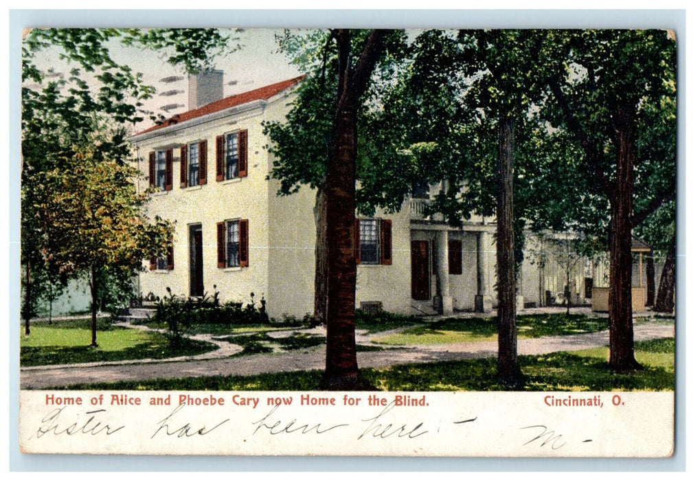 1906 Home of Alice and Phoebe Cary Cincinnati Ohio OH Posted Postcard