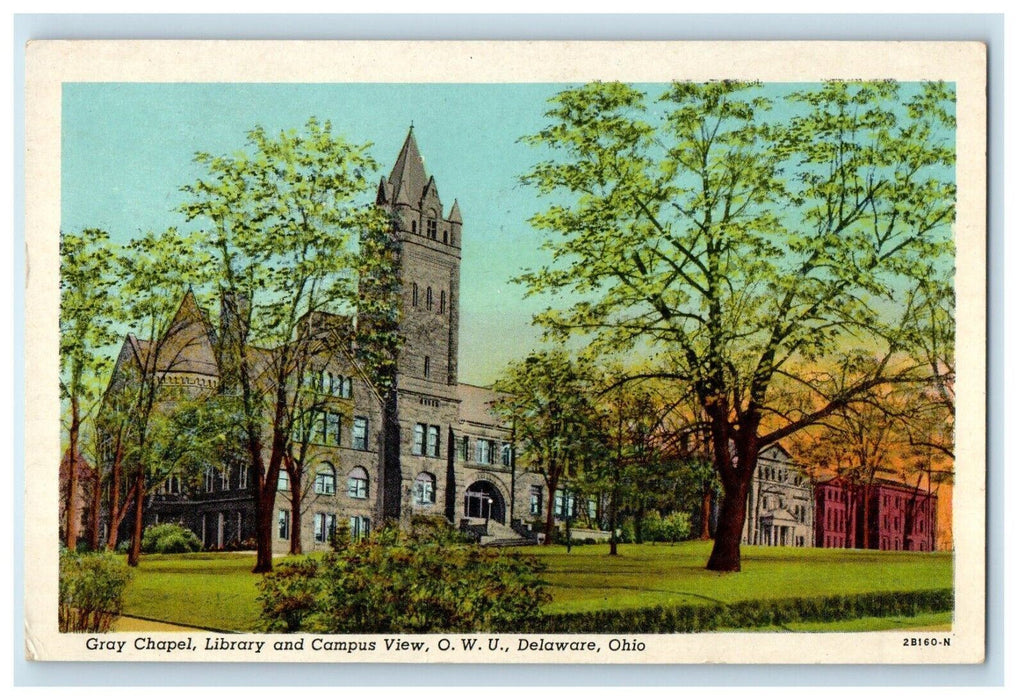 1963 Gray Chapel Library And Campus View O.W.U  Delaware OH Vintage Postcard