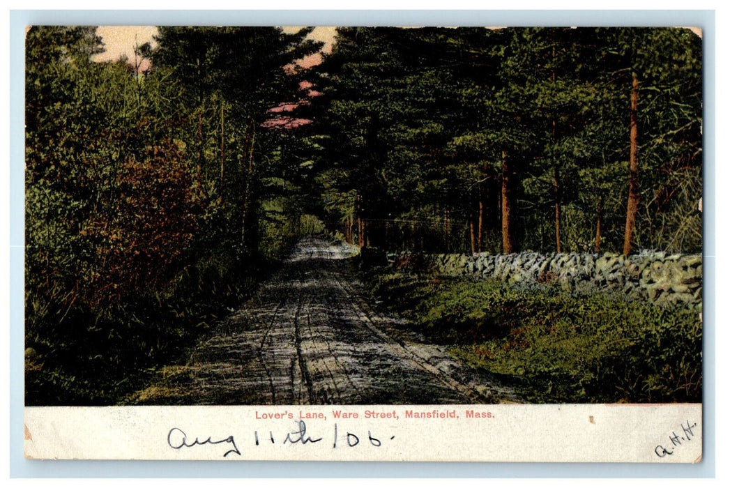 1906 Lover's Lane, Ware Street, Mansfield Massachusetts MA Unposted Postcard