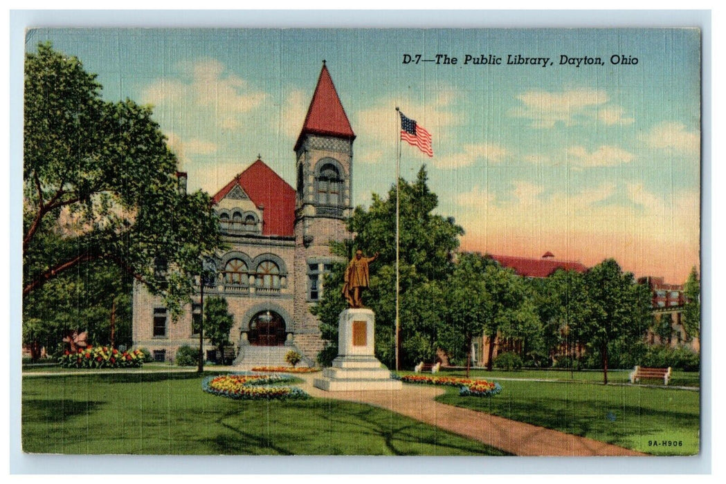 1948 The Public Library Building Monument Front Dayton Ohio OH Vintage Postcard