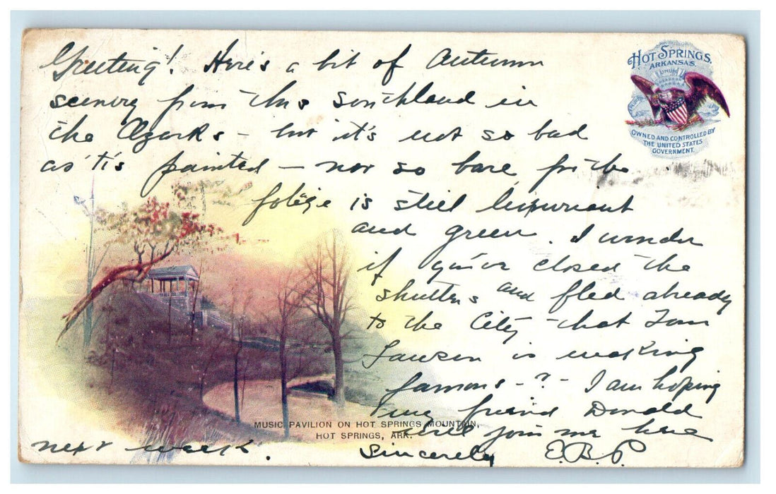 1904 Music Pavilion on Hot Springs Mt Hot Springs AR North Haverhill MA Postcard