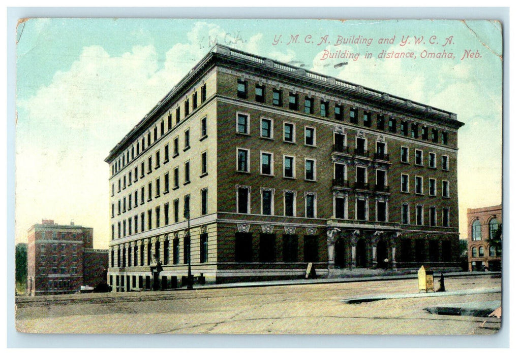 1909 YMCA and YWCA Building in Distance, Omaha Nebraska NE Posted Postcard