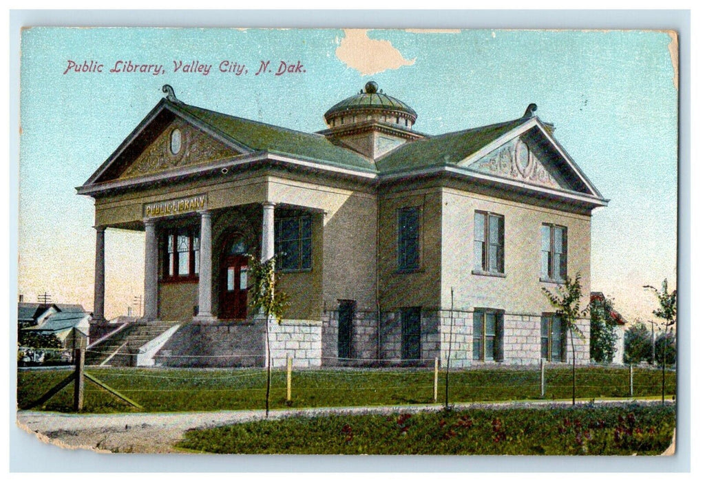 1912 Public Library Valley City North Dakota ND Posted Antique Postcard