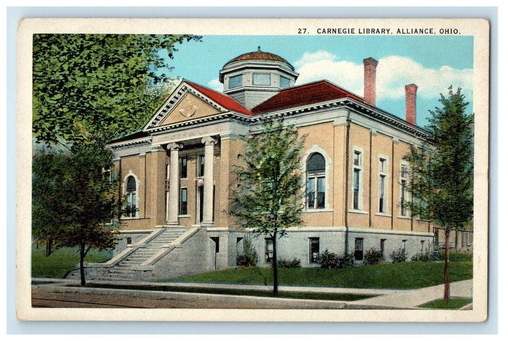 Carnegie Library Building Street View Alliance Ohio OH Unposted Vintage Postcard