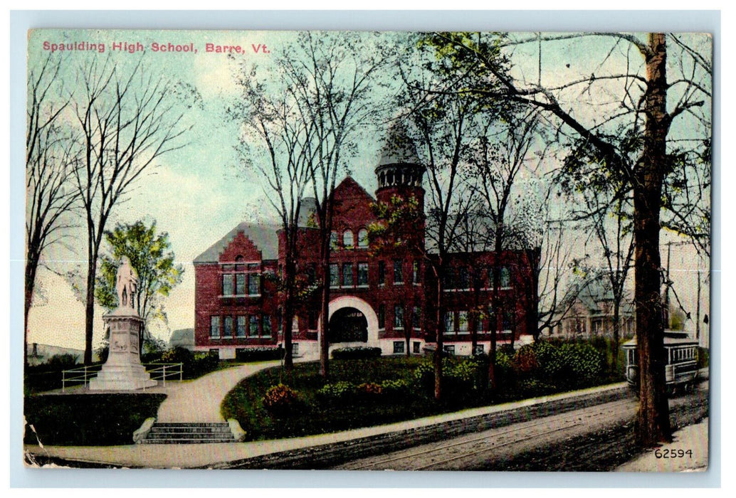 1910 Spaulding High School, Barre Vermont VT Antique Posted Postcard
