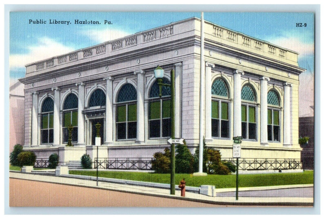 Street View Of Public Library Building Hazleton Pennsylvania PA Vintage Postcard