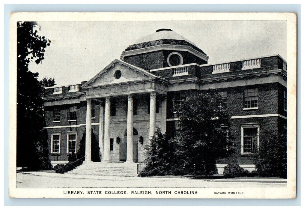 Raleigh North Carolina NC, Library State College Building Street View Postcard