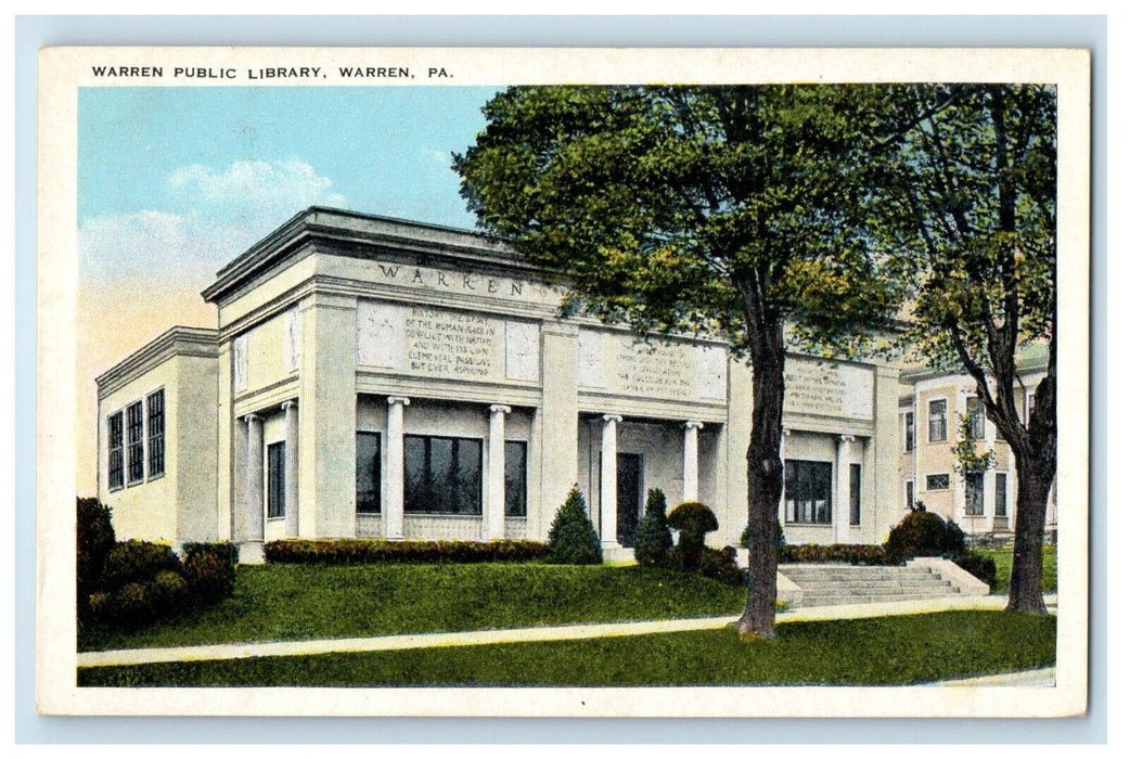c1920's Warren Pennsylvania PA, Public Library Unposted Antique Postcard