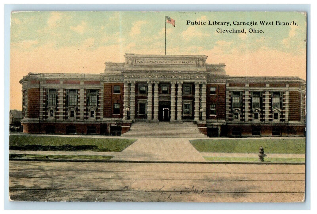 1911 Public Library Carnegie West Branch Cleveland Ohio OH Antique Postcard