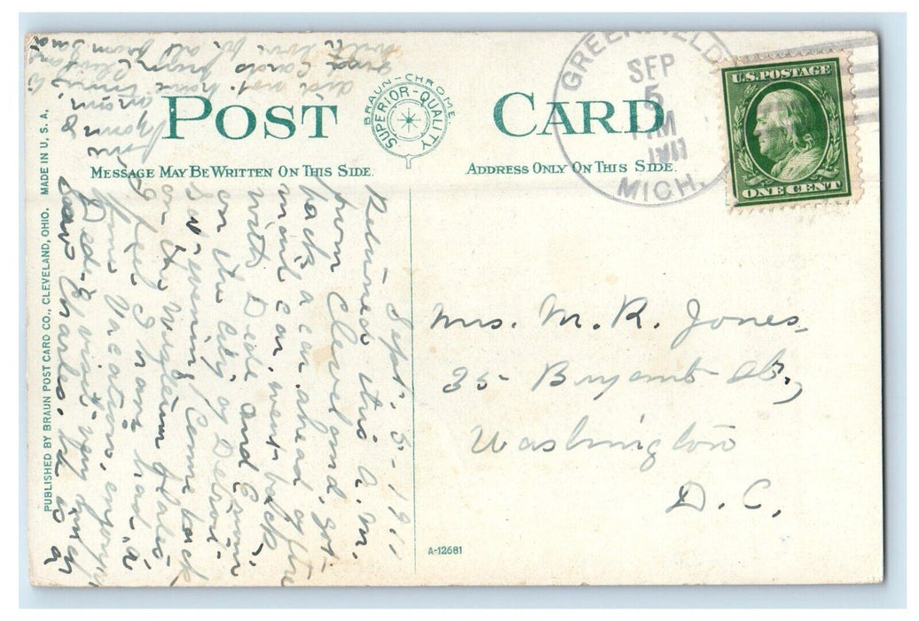 1911 Public Library Carnegie West Branch Cleveland Ohio OH Antique Postcard