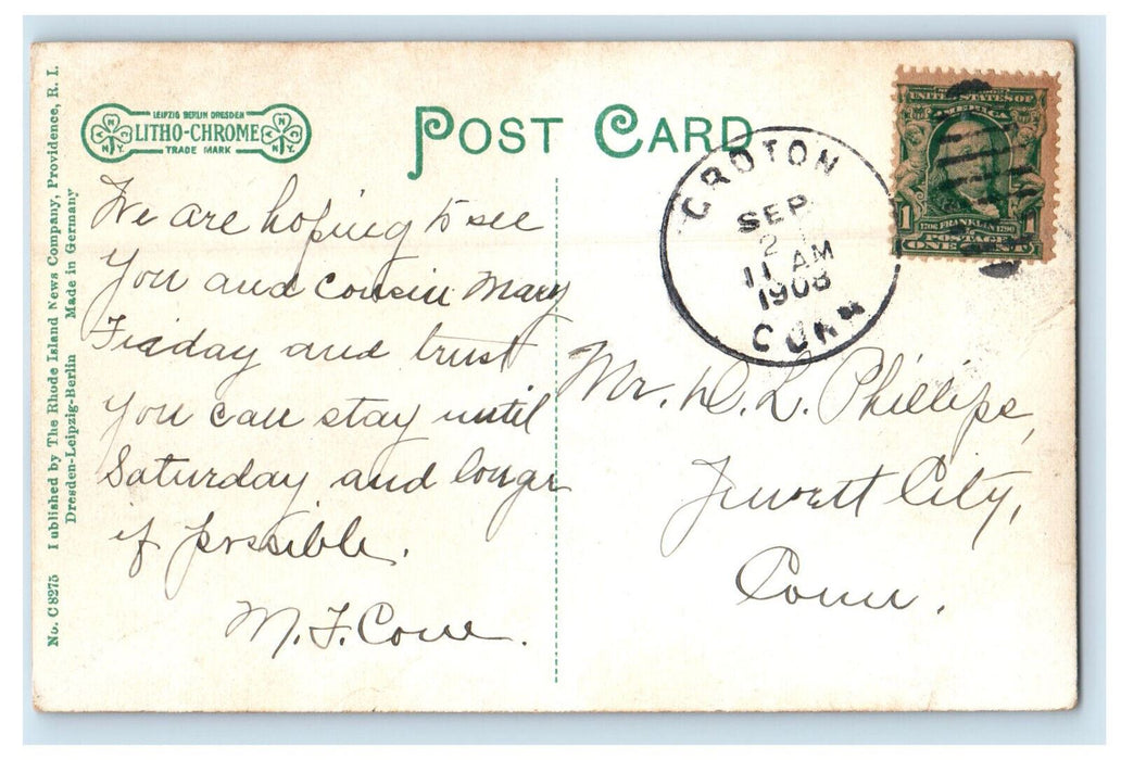 1908 Ye Golden Spur Park, East Lyme Street Railway, Croton CT Postcard