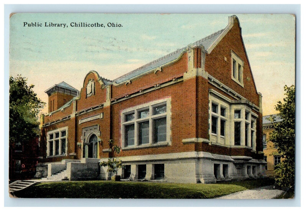 1912 Public Library Building Street View Chillicothe Ohio OH Antique Postcard