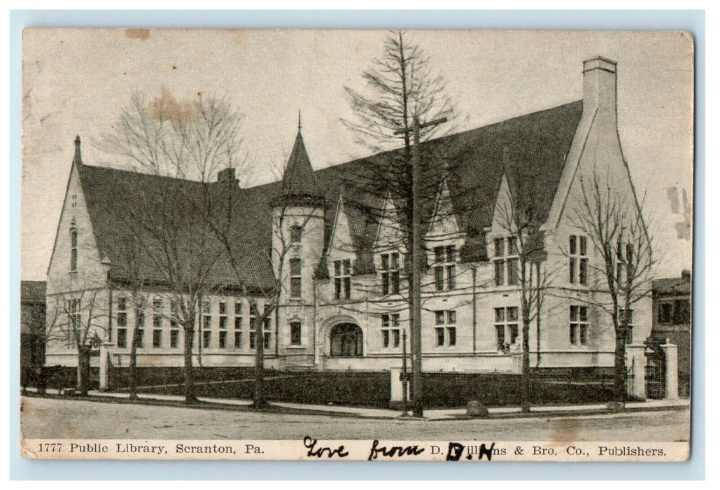 1906 Public Library Building Scranton Pennsylvania PA Posted Antique Postcard