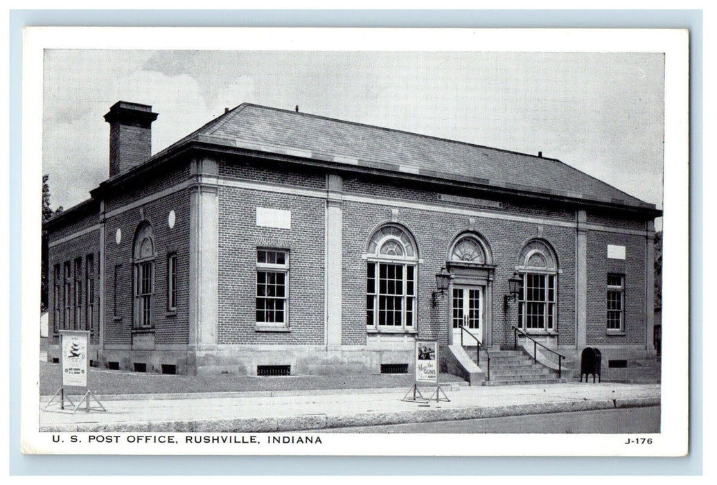 c1930's Post Office Building Rushville Indiana IN Unposted Vintage Postcard