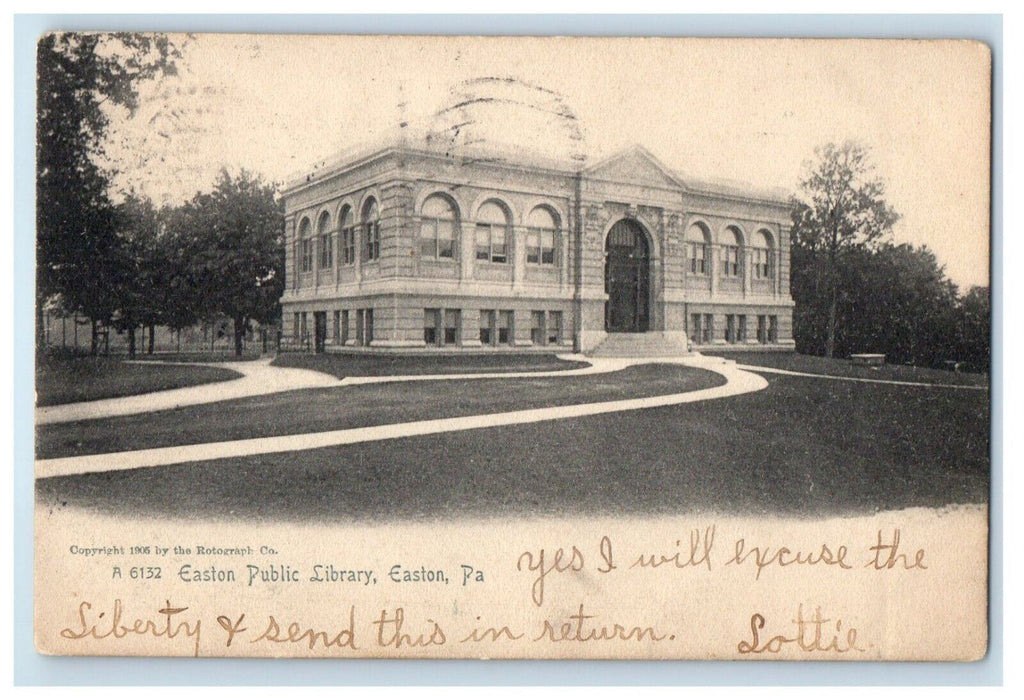 1905 Easton Public Library Easton Pennsylvania PA Rotograph Antique Postcard