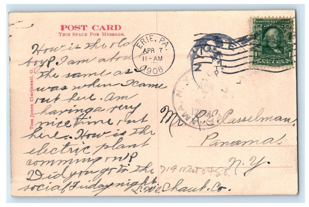 1908 Public Library Building Street View Erie Pennsylvania PA Antique Postcard