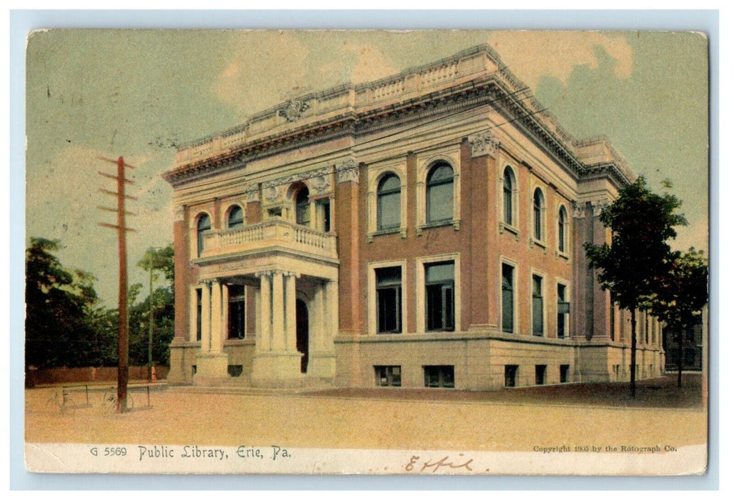 1906 Public Library Building Erie Pennsylvania PA Antique Rotograph Postcard