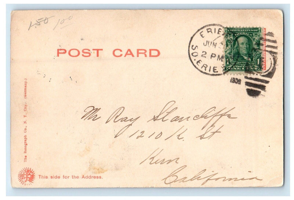 1906 Public Library Building Erie Pennsylvania PA Antique Rotograph Postcard