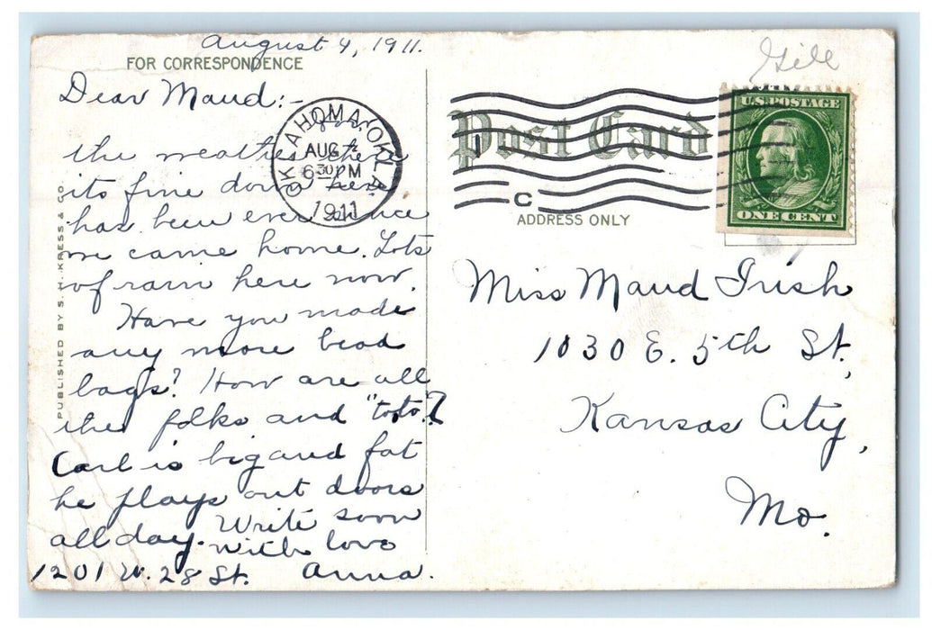 1911 Carnegie Library Building Fountain Oklahoma City Oklahoma OK Postcard