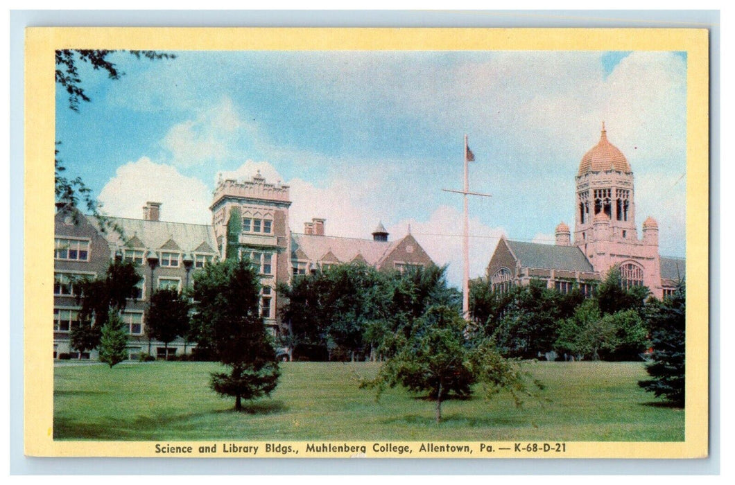 Allentown PA, Science And Library Buildings Muhlenberg College Vintage Postcard