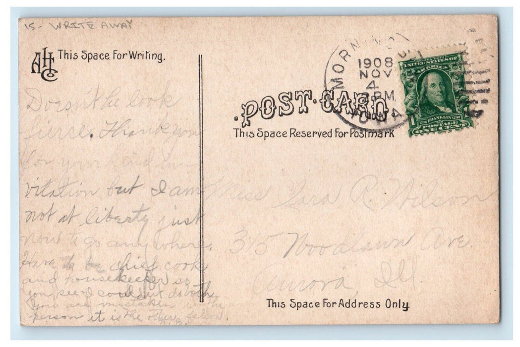 1908 Write Away Man In Jail Morning Sun Iowa IA Posted Antique Postcard