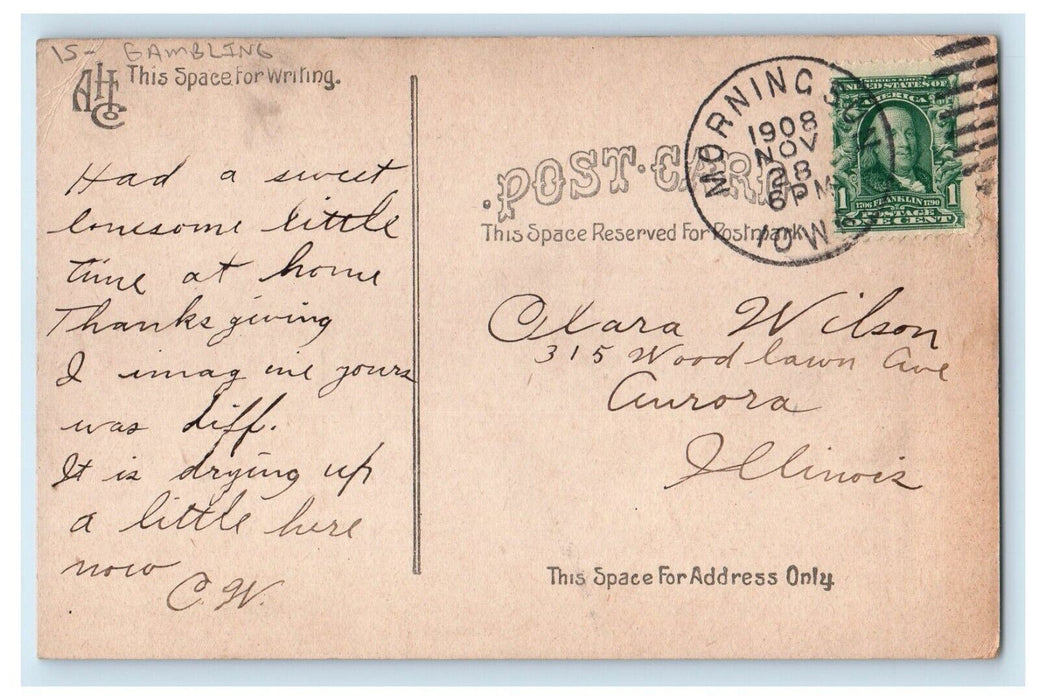 1908 Gambling Chips That Pass In The Night Morning Sun Iowa IA Antique Postcard