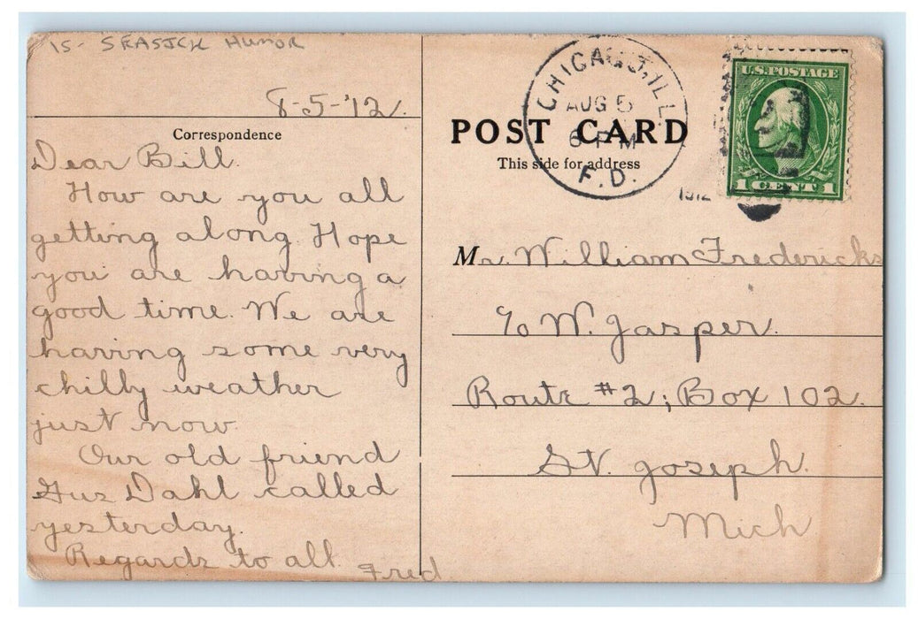 1912 Old Man Seasick I Never Was Meant For The Sea Humor Posted Antique Postcard