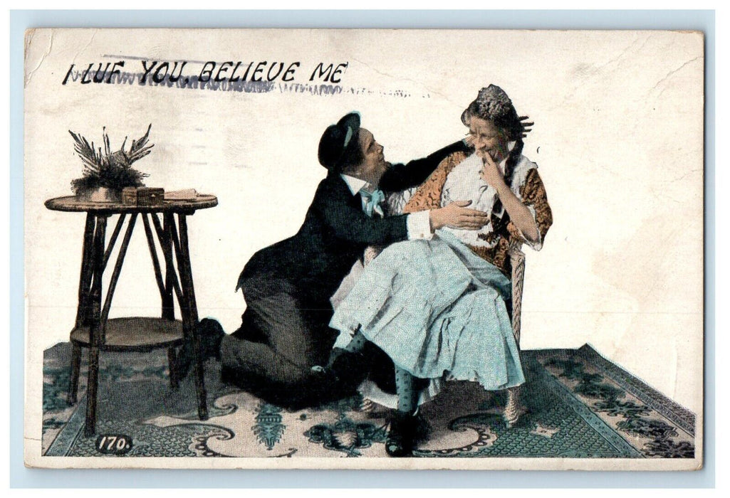 1912 Romance Cross Dressing Man Bended Knee Chicago Illinois IL Antique Postcard