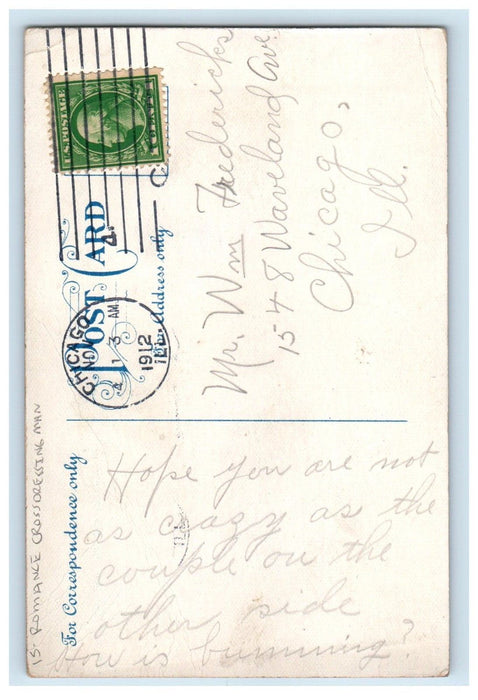 1912 Romance Cross Dressing Man Bended Knee Chicago Illinois IL Antique Postcard