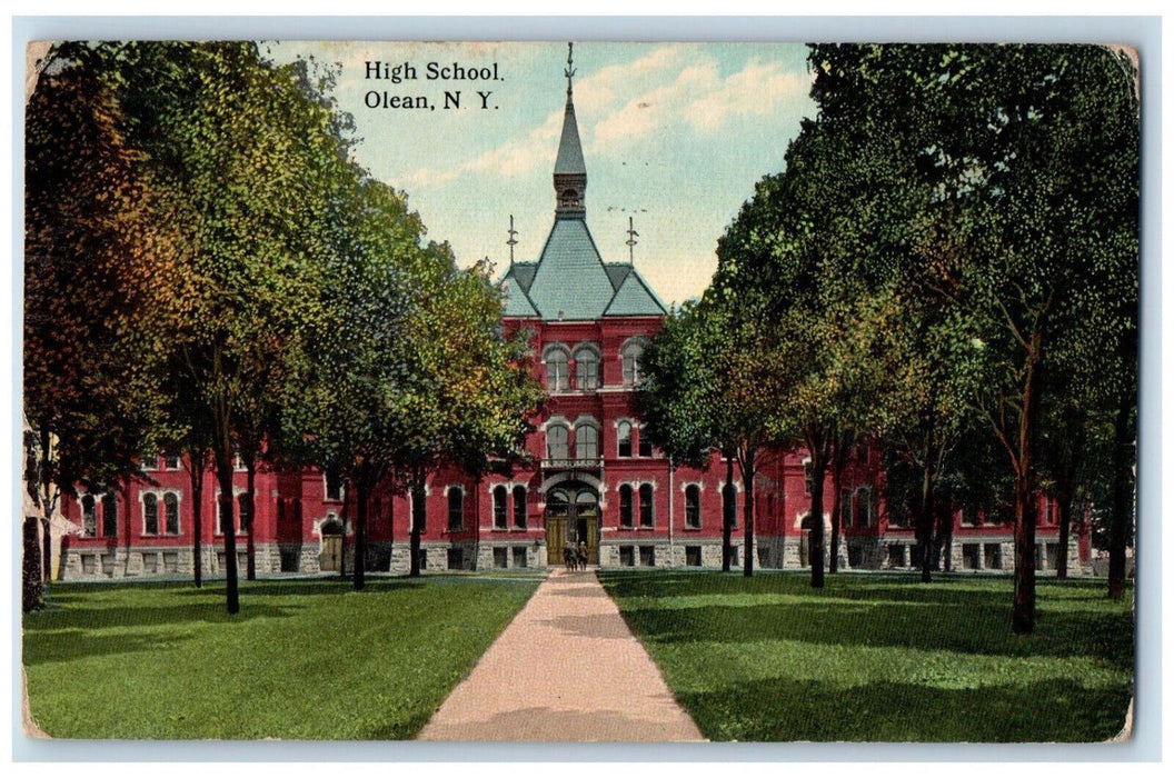 1914 Entrance to High School Olean New York NY Antique Posted Postcard