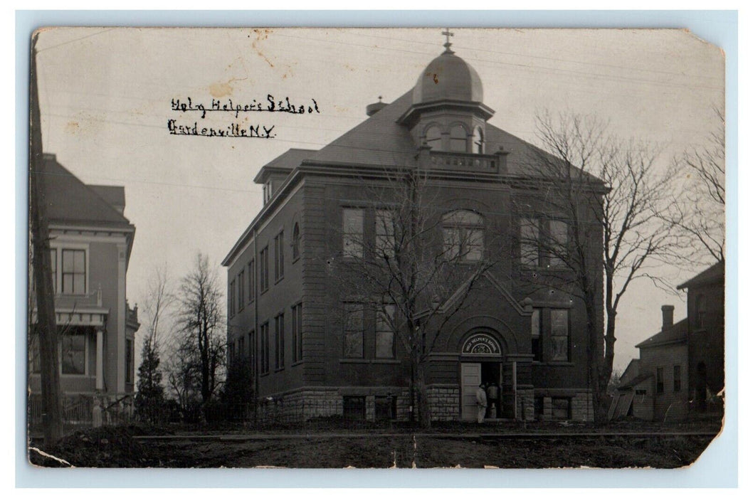 1909 Holy Helper's School Gardenville New York NY RPPC Photo Antique Postcard