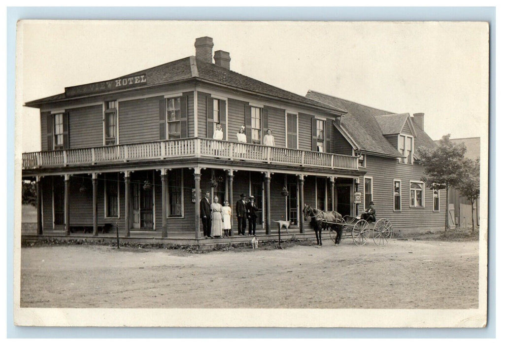 c1910's Lake View NY, Hotel Employees Family Horse Carriage RPPC Photo Postcard