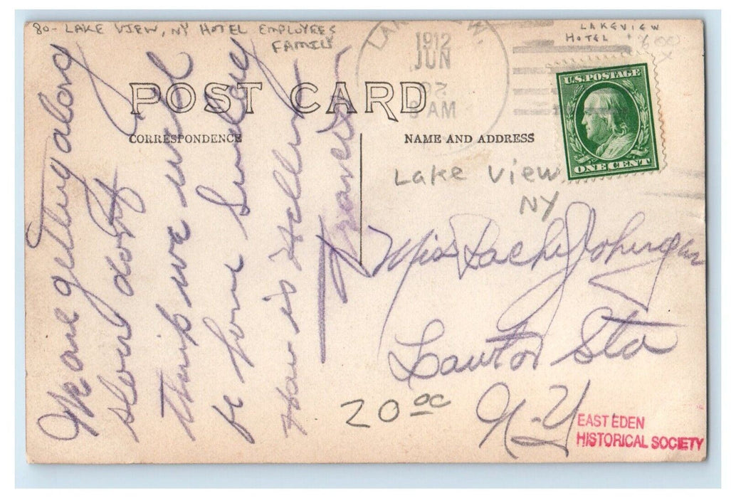 c1910's Lake View NY, Hotel Employees Family Horse Carriage RPPC Photo Postcard