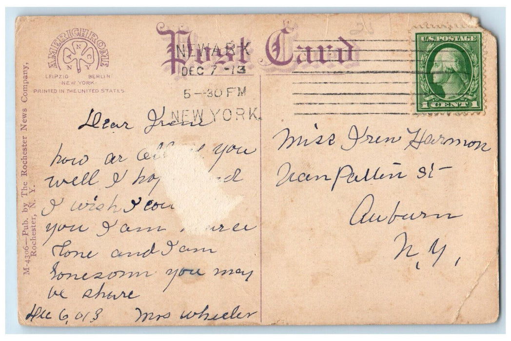 1913 Newark Union School Newark New York NY Antique Posted Postcard